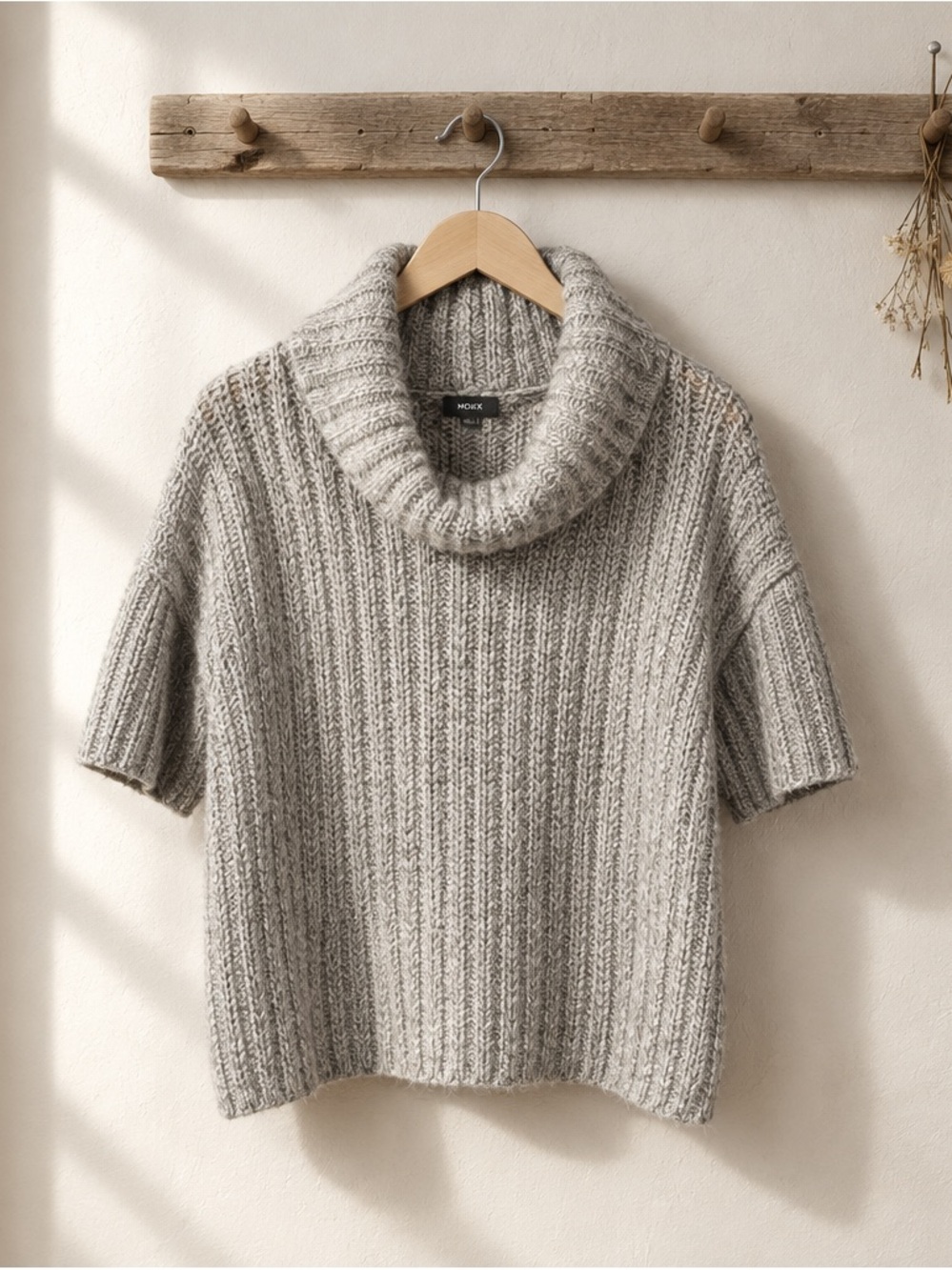 Mexx Gray Ribbed Short-Sleeve Turtleneck Sweater